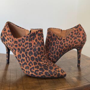 Jessica Simpson Leopard Print Booties Heels 8.5 Pointed Toe Stiletto